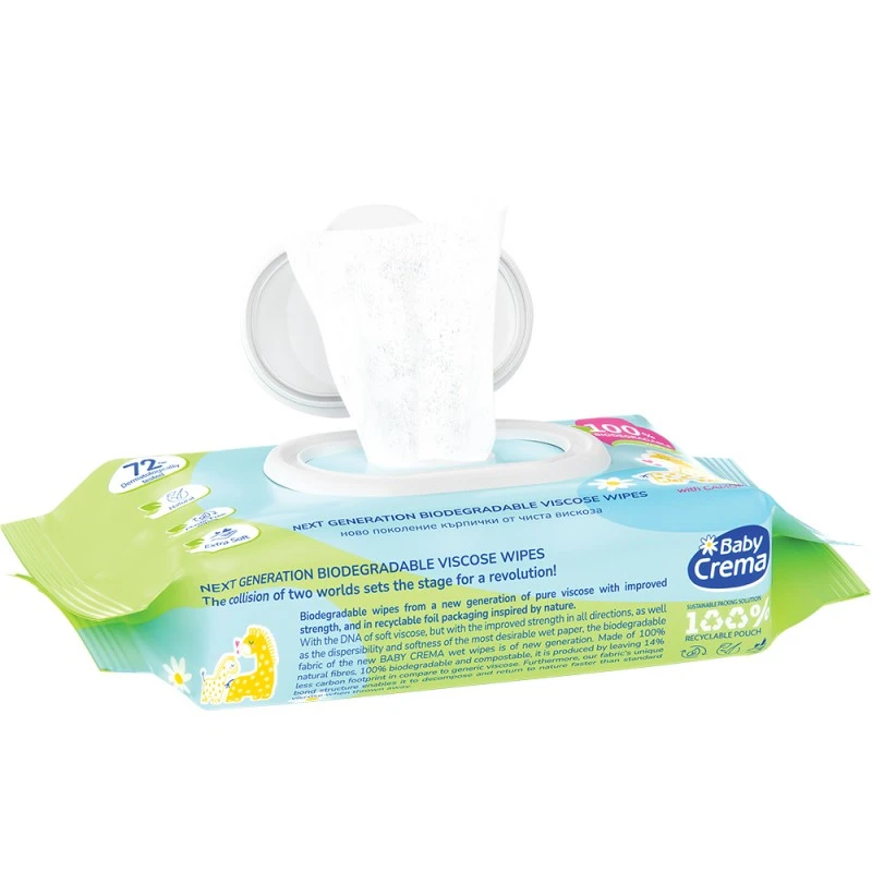 Биоразградми мокри кърпички Baby Crema, С екстракт от Лайка и пантенол, 72бр